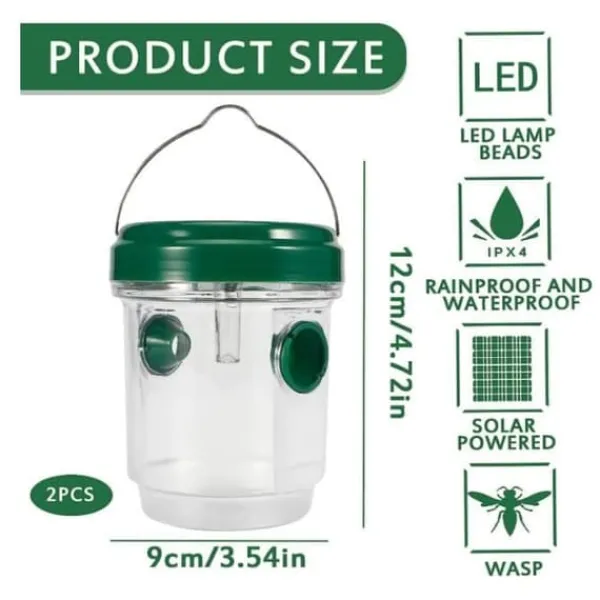 New 2 delar sol getingfälla med LED-ljus, insektsfällor, anti-insektsfångare honungsfälla för bin, bålgetingar, myggor Skadedjursfällor