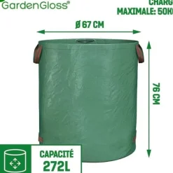 Clearance ® 2X Trädgårdsavfallspåsar med handtag - 272L hög kapacitet och dubbelbotten - UV-stabil och Hyofuge - Trädgårdspåse R[44] Trädgårdskorgar