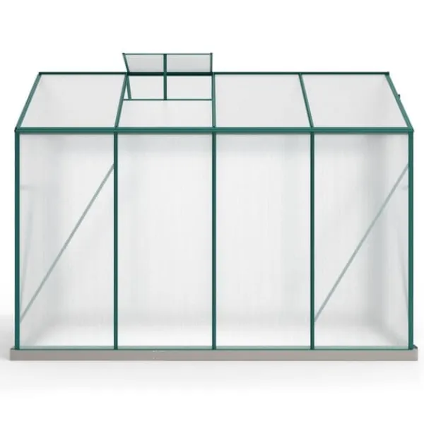 Aluminium växthus med grund 4,75 m² - 190 × 253 cm, inkl. 1 takfönster och skjutdörr, trädgårdsväxthus, tomatväxthus