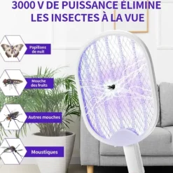 Antimygga - Elektrisk racket för insekter - Fällbar - 3000 V - Ultraviolettramp för myggor