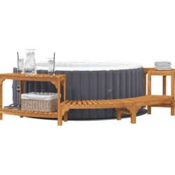 vidaXL Badsurrund halvrund Brun 252 x 112 x 55,5 cm Massivt Akaciaträ