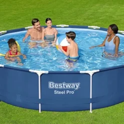 Round Steel Pro Swimming Pool - 396 x 84 cm - Blå - Inklusive Tillbehör - CB11 Pooler