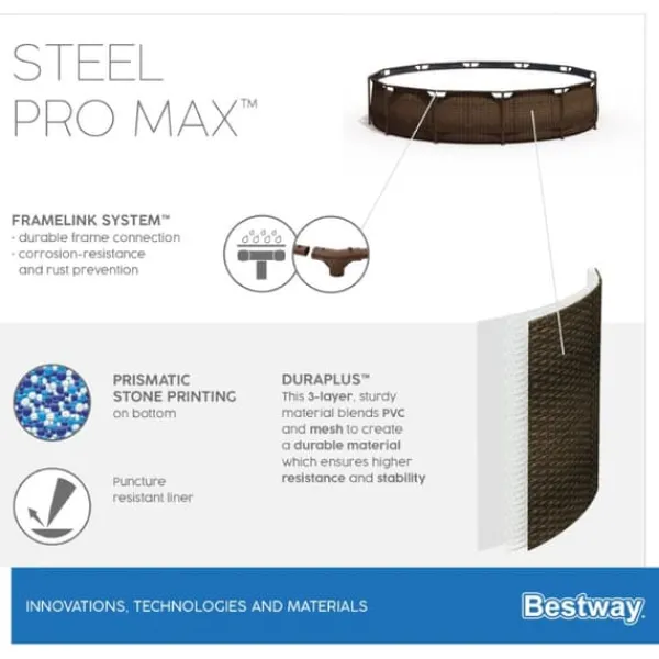 Bestway Steel Pro MAX Frame Pool 366x100cm Rattan m/pump, stege