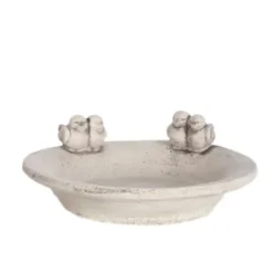 Betongskulptur Vattenskål med Fåglar Grå Figur