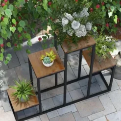 Clearance Blomhylla 4 nivåer växtställ för balkong/trädgård, trä ljusbrun 80×20×74 cm Växtställ
