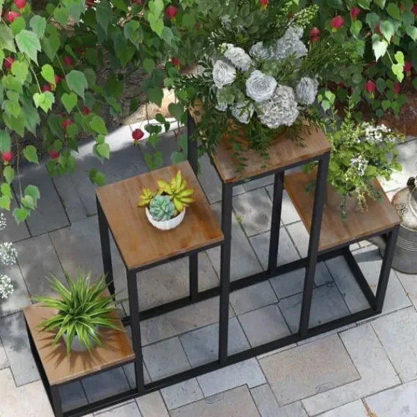 Clearance Blomhylla 4 nivåer växtställ för balkong/trädgård, trä ljusbrun 80×20×74 cm Växtställ