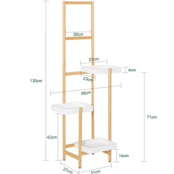 New Blomhylla i trä - Växtställ STR13-WN - Flerplanig - För 3 krukor - 31×130×27 cm - Montering krävs - Vit Växtställ