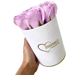 Clearance Blomlåda Inspiruj - Vit låda med tvålrosor - nr 6 Ljuslila Blommor