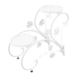 Clearance Blomsterställ - Växtställ 2-pack - Metall - För Inne/Ute - Balkong, Trädgård, Vardagsrum - Vit Växtställ