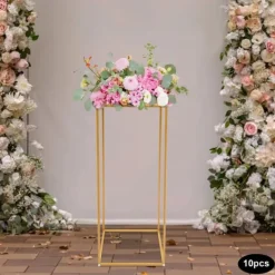Online Blomsterställ för Bröllop - Rektangulär Geometrisk Metallställning - 10-Pack - 30×30×80 cm - Storlek L - Guld Blommor