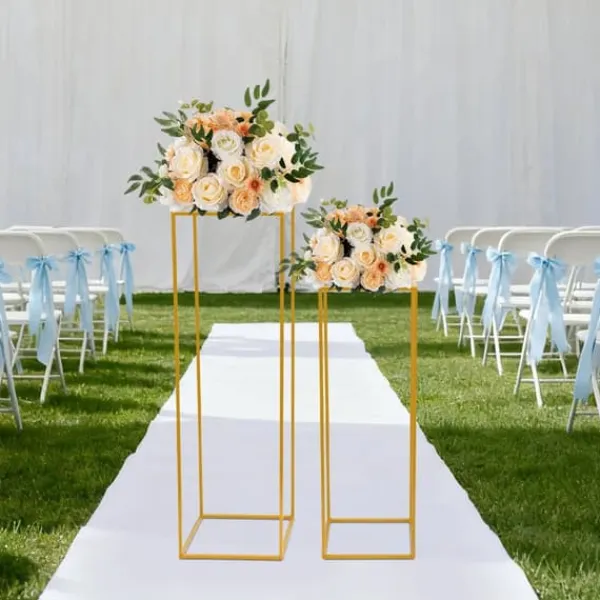 Blomsterställ för bröllop 2-pack - Rektangulär ställning - 80 cm & 100 cm - Metall - Fristående - Modern design - Guld