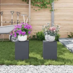 Clearance Blomsterställ i stål för utomhusbruk – 2 st | Färg: Antracit | Storlek: 24x24x35 cm Växtställ