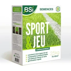 BSI - Gräsfrön - Sport eller lek - Med skyddande beläggning - Mycket hög kvalitet - Upp till 125 m² - 2,5 kg