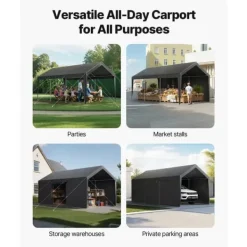 Online Carporttak 3,5x6,5m, Kraftigt Bilskydd, med Sidoväggar, Färg: Vitt Skjul, Garage & Carports