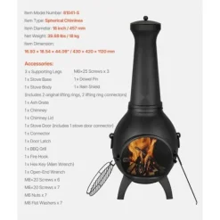 Chiminea Eldstad 18 tum, Vedeldad för Utomhus, inklusive Grillnät och Skorstensbeklädnad