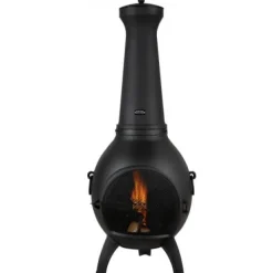 Hot Chiminea, Sfärisk utomhus vedeldad eldstad, 43x42x112 cm, Svart Öppna Spisar