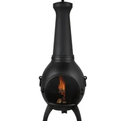 Chiminea utomhus öppen spis 22 tum, i aluminium med grillnät och skorstensrock, för terrassen