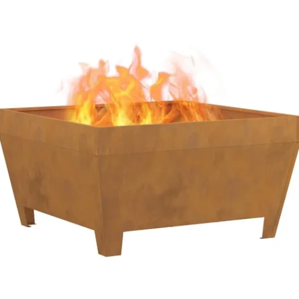 Corten stål eldstad fyrkantig 80x80x43 cm - Rustik design för utomhusbruk | Färg: Rost | Storlek: 80x80x43 cm