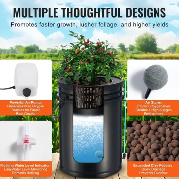 Hot DWC Hydroponics Odling System Djupvattenkultur med Top Drip 2 Hinkar, effektiv växtodling, hydroponisk odlingsteknik Kit För Växt- & Örtplantering
