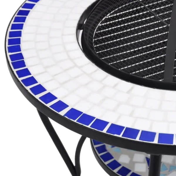 Eldfat med mosaikbord - Dekorativ eldgrop | Färg: Blå och vit | Storlek: 68 cm
