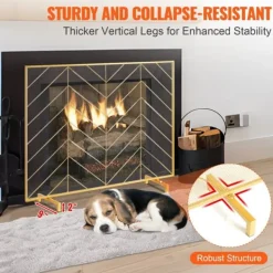 Hot Eldstadsskärm Enkelpanel, Stark Iron Mesh, 980(L)x758(H)MM, Gnistskydd, Enkel installation, Fristående brandstängsel. Tillbehör Till Vedeldade Kaminer & Öppna Spisar