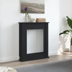 Elegant spiselkrans i konstruerat trä för LED-låga | Färg: Svart | Storlek: 75x20x87,5 cm