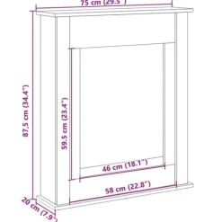 Elegant spiselkrans i konstruerat trä för LED-låga | Färg: Svart | Storlek: 75x20x87,5 cm