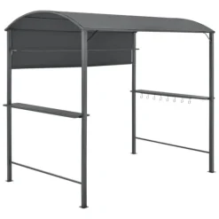 [en.casa] BBQ-paviljong Pyrgos-215x220x140cm-pulverlackerat stål-eldtåligt tak-med sidohyllor-antracit-mörkgrå