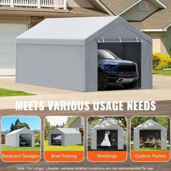 Ersättande carport markis duk-VEVOR-6,1x3 m, sidovägg garage presenning, vattentät och UV-skyddad, grå
