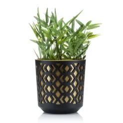 Hot Etnisk blomkruka svart och guld 19xh20 cm Krukor & Växtbehållare