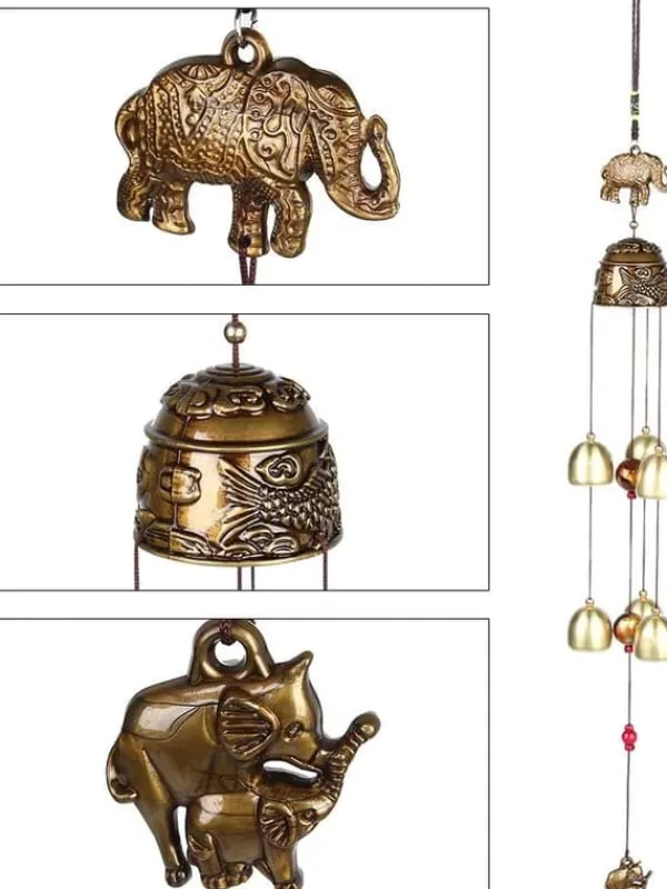 Feng Shui-klocka, vintage lövelefant, lyckobringande hänge, lycka till Feng Shui-bronsklocka