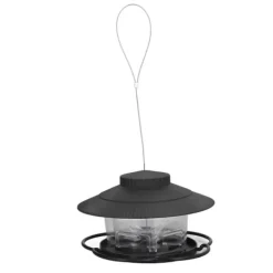 Fågelmatare 1L Slitstark ABS Lätt att fylla Transparent Behållare Bärbar Paviljong Design Hängande Fågelmatare