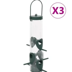 Fågelmatare 3-pack - Elegant design med 6 matningsportar | Färg: Mörkgrön | Storlek: 17x17x32 cm För Fåglar & Småvilt