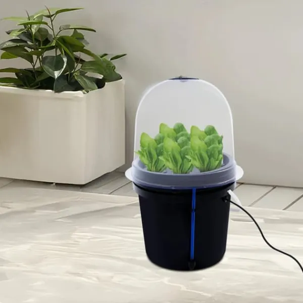 Fogponics hydroponiskt system - Inomhus odlingskit - 8 odlingsplatser - Automatisk dimcykel - Timer 60/30 min - 12–24 V DC - 27×27×29 cm - Svart