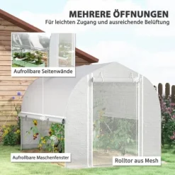 Online Folietunnel 3x2x2 m med dörr & 4 fönster, uppfällbara sidor, galvaniserat stål, UV-beständig, vit Växthus