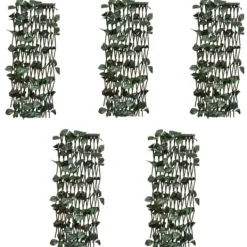 New Förlängningsbart spaljéstaket i pil med konstlöv - Trädgårdsstaket | Storlek: 180x60 cm | Färg: Naturlig pil Valvbågar, Spaljéer, Bersåer & Pergolor