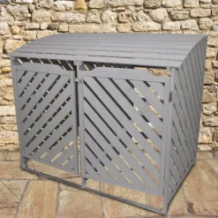 Förråd för 2 x 240 Liter Soptunnor med Lock Gråmålat Granträ Förvaringsbod Bod Skjul Trädgård Trädgårdskjul Utomhus Förvaring Låsbar + Monteringskit | CDON Skjul, Garage & Carports
