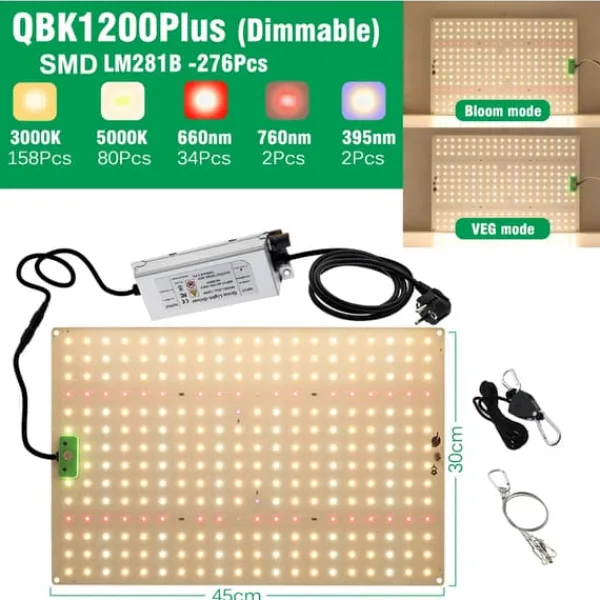 Hot Fullspektrum LED-växtljus, 3000K/5000K färgspektrum, dimbar prestanda,QBK1200Plus Kit För Växt- & Örtplantering