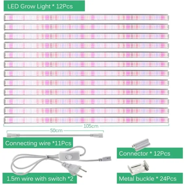 Fullspektrum LED-växtljusbar, 105 cm längd, 10 eller 12 stycken set,12 delar set 105 cm Kit För Växt- & Örtplantering