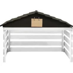 Garage för robotgräsklippare i granträ - Hållbart skydd mot väder | Färg: Svart/Vit | Storlek: 78x74x54 cm