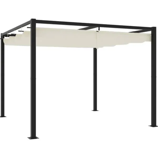 Best Gräddvit paviljong med infällbart tak - Trädgårdspaviljong | Storlek: 3x3 m | Material: Stål Valvbågar, Spaljéer, Bersåer & Pergolor