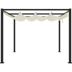 Best Gräddvit paviljong med infällbart tak - Trädgårdspaviljong | Storlek: 3x3 m | Material: Stål Valvbågar, Spaljéer, Bersåer & Pergolor