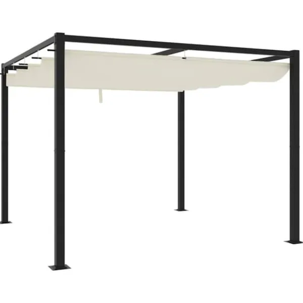 Best Gräddvit paviljong med infällbart tak - Trädgårdspaviljong | Storlek: 3x3 m | Material: Stål Valvbågar, Spaljéer, Bersåer & Pergolor