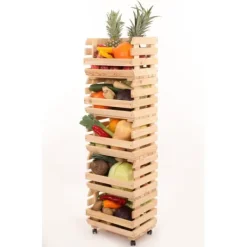 Grönsakslåda / trä låda för grönsaker / fruktställ / låda / hylla 132 x 37 x 30 cm med hjul / tall