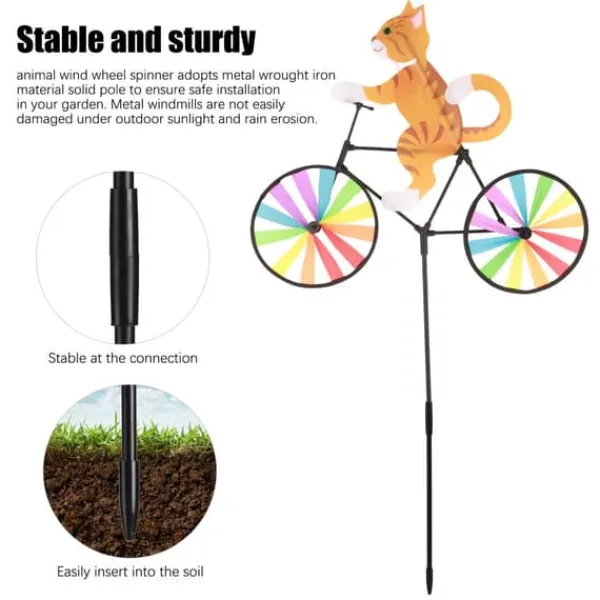 Outlet Gul Katt Cykel Väderkvarn Vindspinner Djur Vindspinner Ornament Vinddekoration