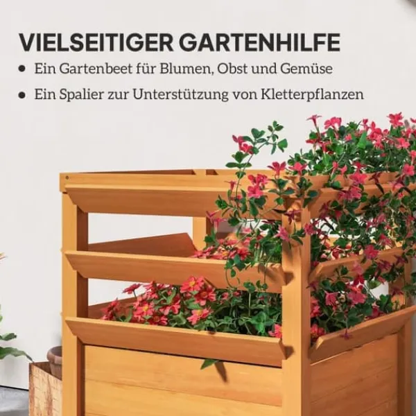 Högbädd med spaljé & öppen botten 65x65x60 cm, trä – för klätterväxter