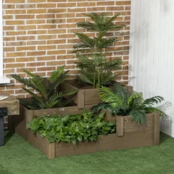 Best Högbädd 3-stegs i gran 122x122x51 cm, brun – för örter & blommor Planteringsbänkar