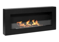 Hängande etanolspis Biokamin Hängande biokamin Bioetanolbrännare BOX 90 cm x 40 cm x 12 cm matt svart med glas ekologisk spis