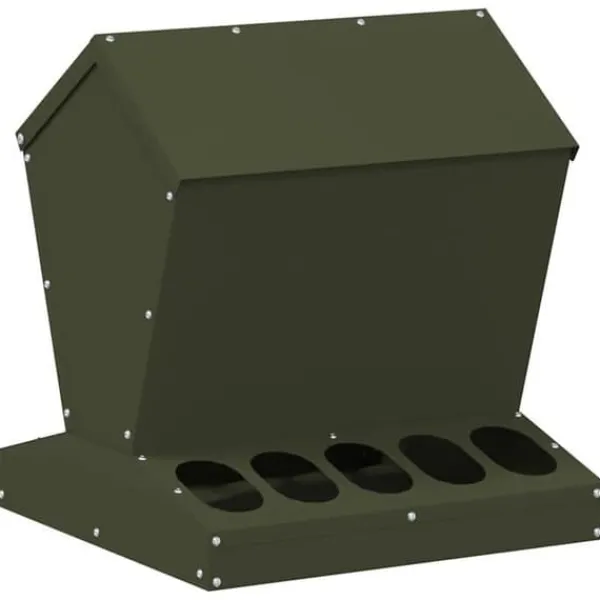 Hönsmatlåda i metall - - Olivgrön - 40x40x45 cm - Kallvalsat stål - Kapacitet 5 kg För Fåglar & Småvilt
