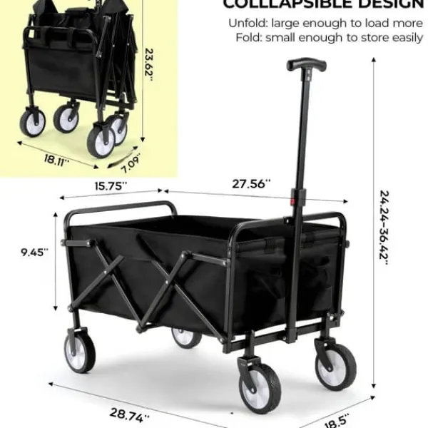 Best Hopfällbar vagn - Trädgårds-/strandvagn - 60 kg Maxbelastning - 360° Svängbara hjul - Justerbart handtag - 73×47×24 cm - Vit Trädgårdsverktyg